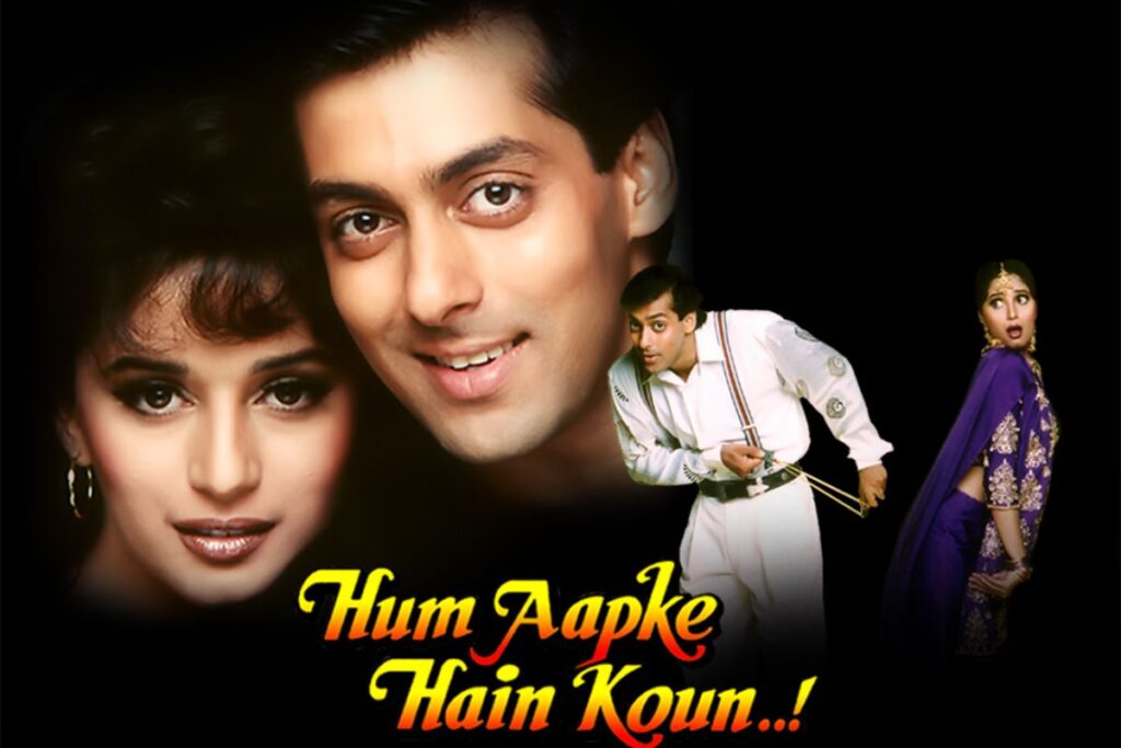 Hum Aapke Hain Koun movie poster – Salman Khan and Madhuri Dixit in a Bollywood romantic classic