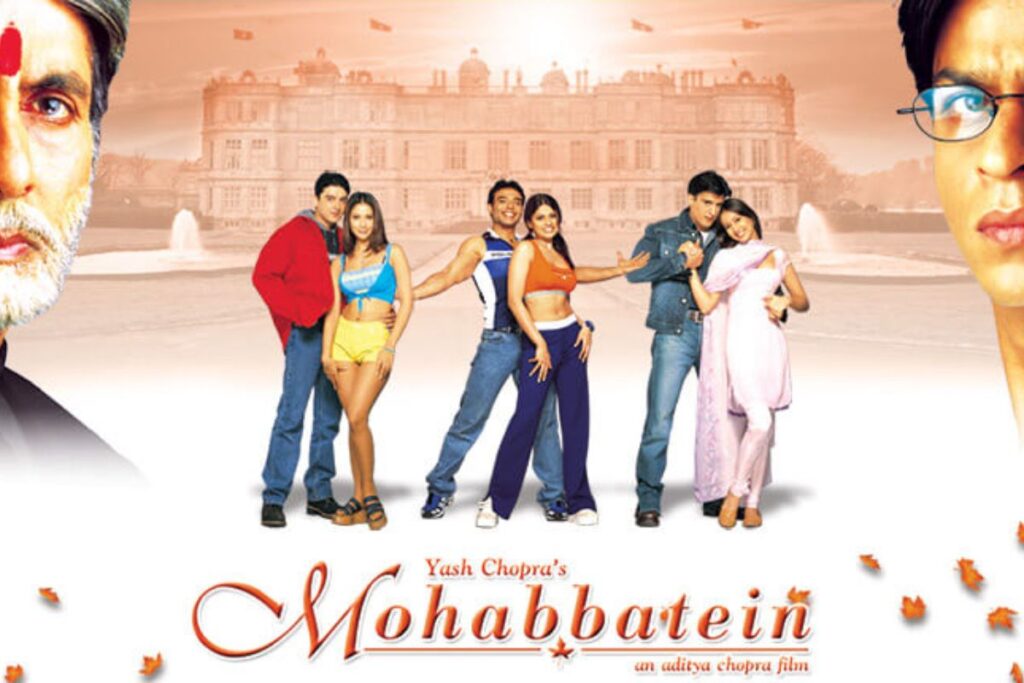 Mohabbatein movie poster – Amitabh Bachchan and Shah Rukh Khan in a story about love and discipline